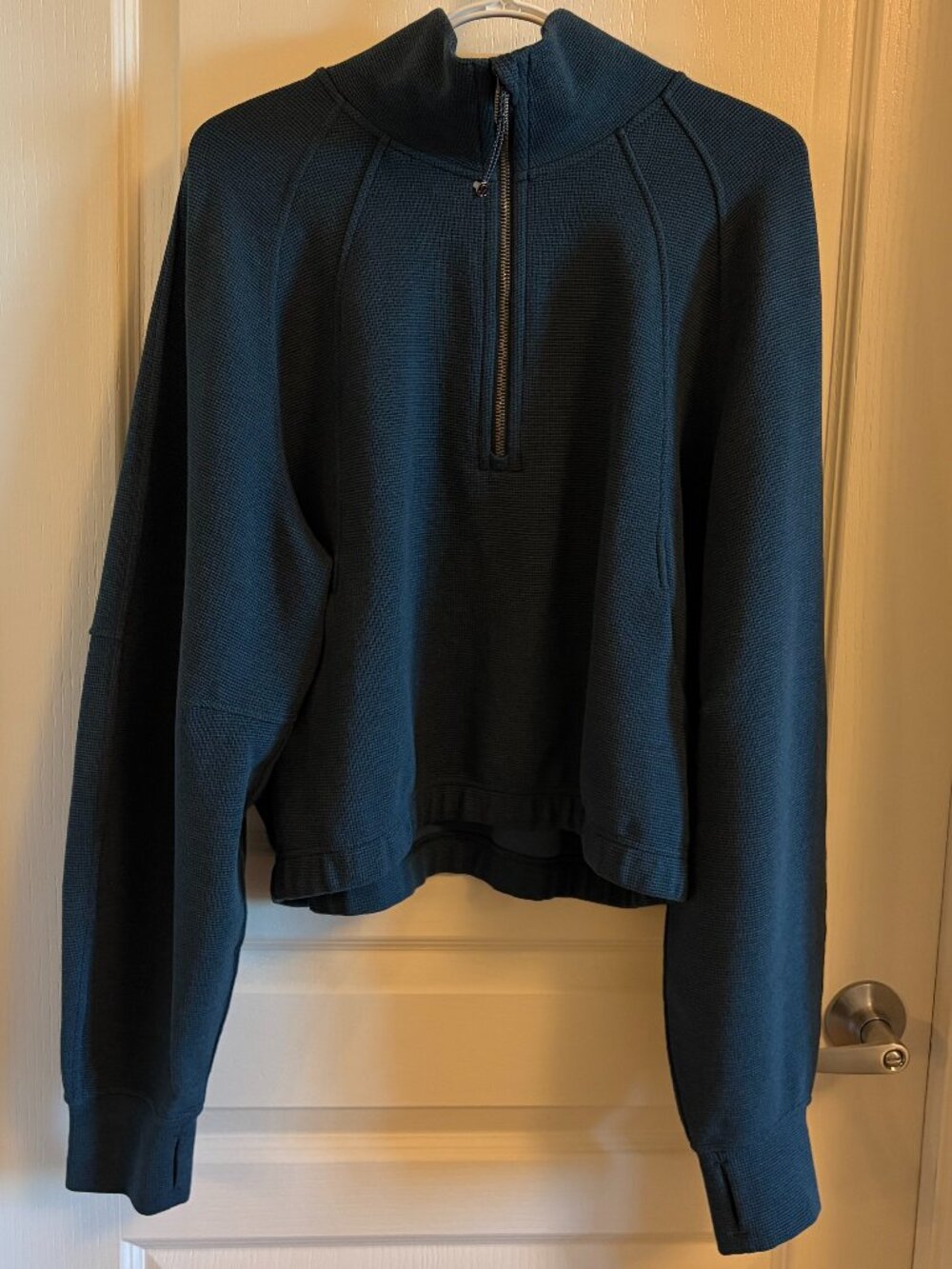 Lululemon Scuba Cropped Funnel Neck Half Zip Waffle - Teal Blue, XL